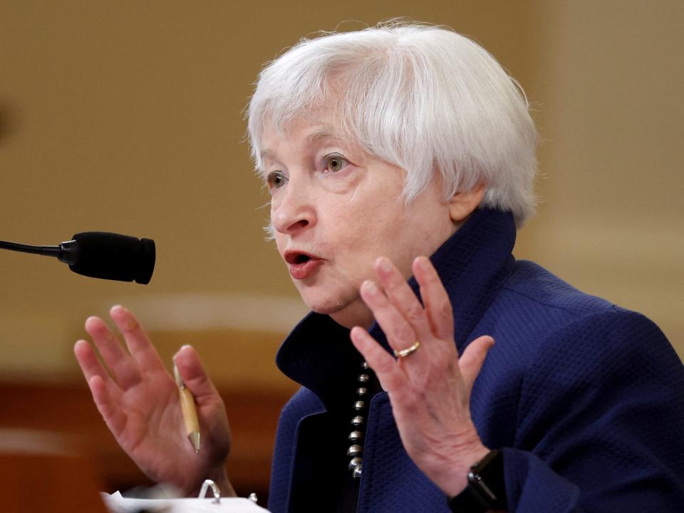 FILE PHOTO: U.S. Treasury Secretary Janet Yellen testifies during a House Ways and Means Committee hearing on President Biden's proposed 2023 U.S. budget, on Capitol Hill in Washington, U.S., June 8, 2022. REUTERS/Jonathan Ernst/File Photo