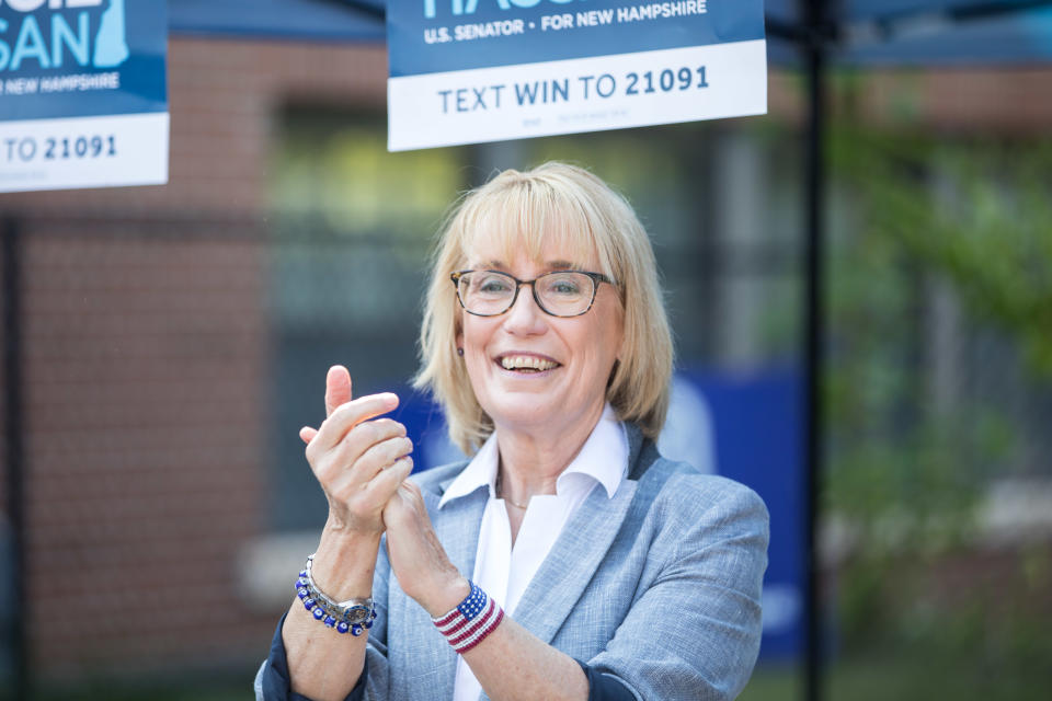 Incumbent Democratic Senate candidate, U.S. Sen. Maggie Hassan (D-NH) speaks during a campaign canvas kickoff event on September 10, 2022 in Dover, New Hampshire.  (Scott Eisen/Getty Images)