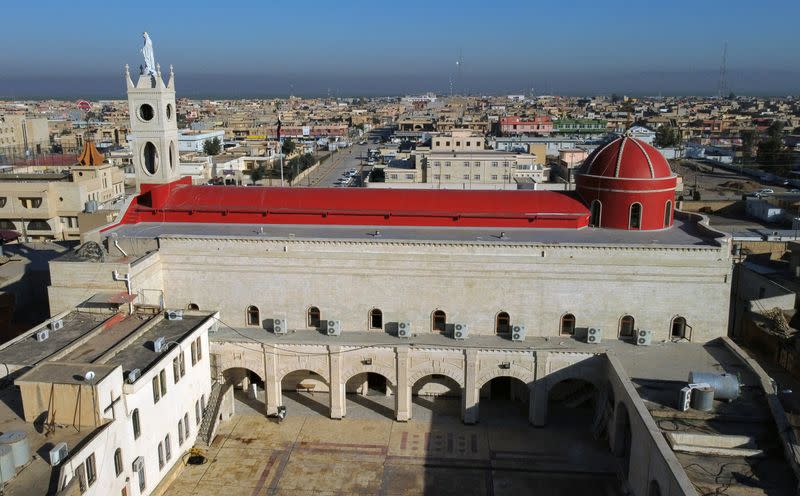 A view shows the Grand Immaculate Church, ahead of the planned visit of Pope Francis to Iraq, in Qaraqosh