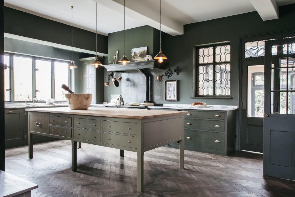 20) Olive Green Kitchen in England