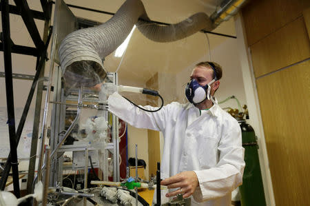 Scientist Frantisek Lizal operates a model of a functioning human lung that can be used to simulate chronic diseases and their treatments in the Brno University of Technology in Brno, Czech Republic, November 22, 2016. Picture taken November 22, 2016. REUTERS/David W Cerny