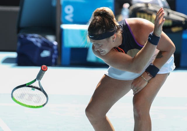 Aryna Sabalenka hurls her racket to the ground during her defeat by Serena Williams