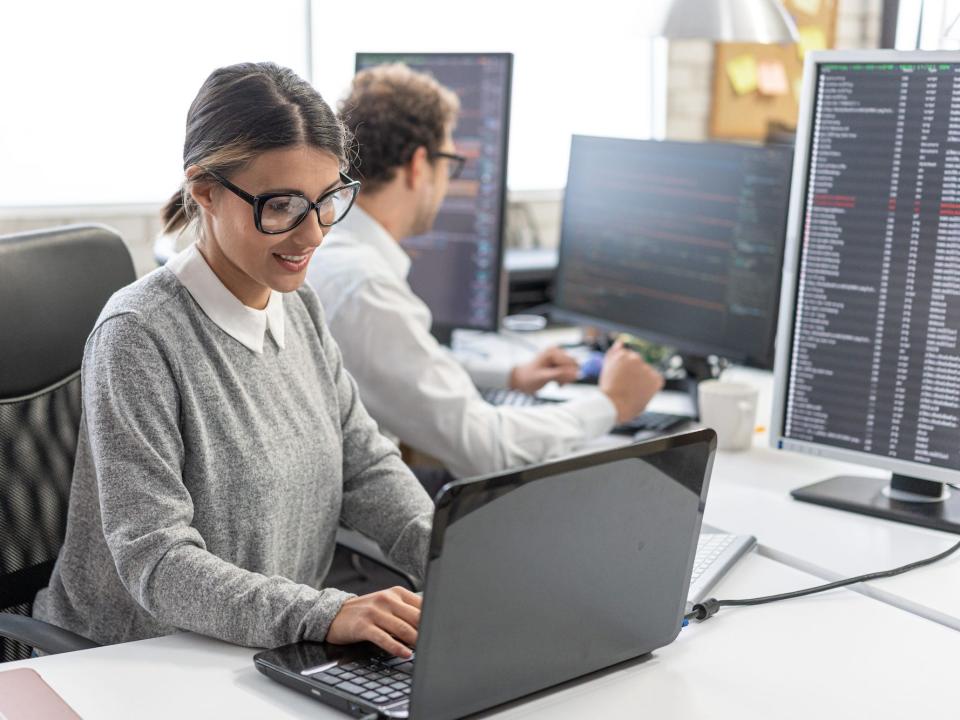 Two programmers, tech workers working