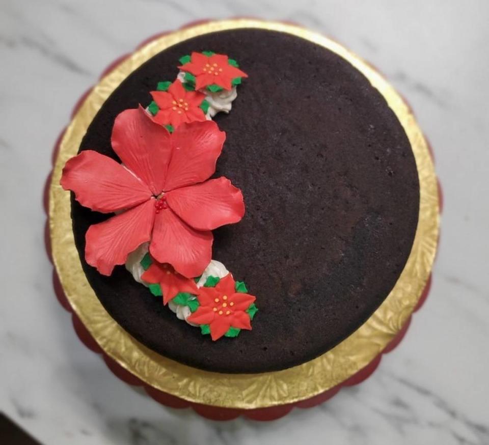 A black cake made by baker Jamal Lake, who grew up in Saint Croix.