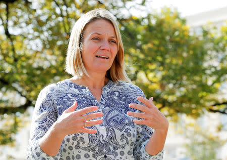 Grethe Ostern, member of the steering committee of the International Campaign to Abolish Nuclear Weapons (ICAN), attends an interview with Reuters outside the United Nations office in Geneva, Switzerland, October 26, 2018. Picture taken October 26, 2018. REUTERS/Denis Balibouse