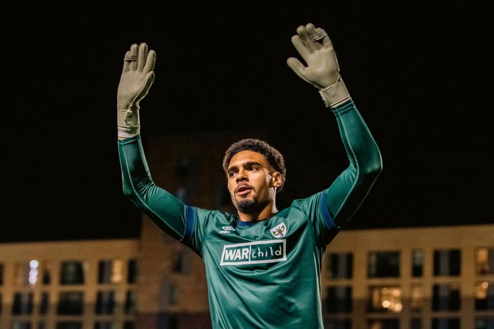 Shootout hero: Owen Goodman saved two penalties as AFC Wimbledon stunned Ipswich in the Carabao Cup (Micah Crook/KontentHaus)