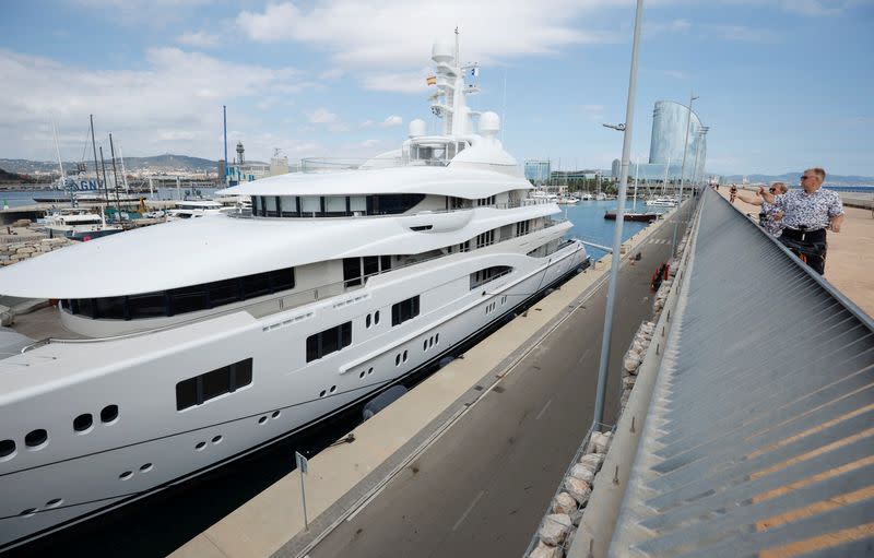 Superyacht Meridian A, formerly registered as Valerie, is docked in Barcelona