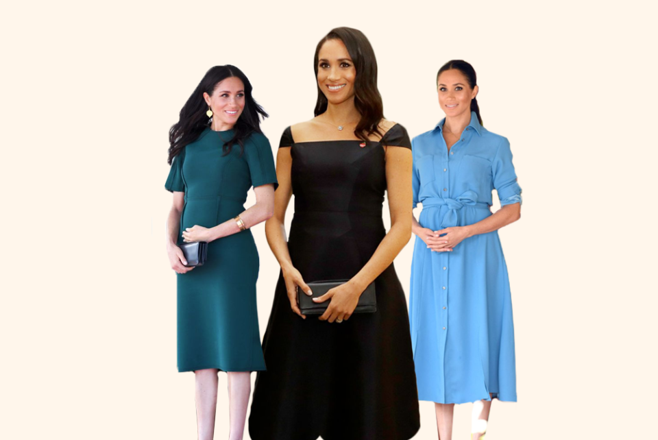 <p>It's time to start the royal baby watch. <a rel="nofollow noopener" href="https://www.goodhousekeeping.com/life/a48090/meghan-markle-facts/" target="_blank" data-ylk="slk:Meghan Markle;elm:context_link;itc:0;sec:content-canvas" class="link ">Meghan Markle</a> is expecting her first child with Prince Harry this spring - as soon as this month! - and the Duchess of Sussex has seriously nailed <a rel="nofollow noopener" href="https://www.goodhousekeeping.com/beauty/fashion/g4674/kate-middleton-pregnancy-style/" target="_blank" data-ylk="slk:her maternity style;elm:context_link;itc:0;sec:content-canvas" class="link ">her maternity style</a> since announcing <a rel="nofollow noopener" href="https://www.goodhousekeeping.com/life/a21273125/meghan-markle-pregnant/" target="_blank" data-ylk="slk:the pregnancy;elm:context_link;itc:0;sec:content-canvas" class="link ">the pregnancy</a> back in October. Here's the best of what the newest royal has worn since revealing the big baby news. </p>