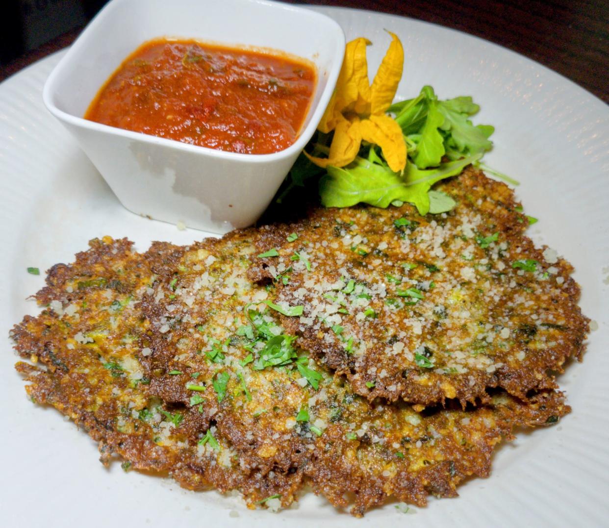 Zucchini flower pancakes at Catherine Lombardi.