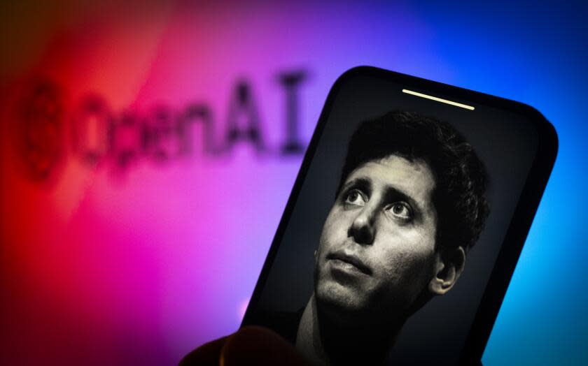 An effigy of former OpenAI CEO Sam Altman is seen on a mobile device screen in this illustration photo taken in Warsaw, Poland on 21 November, 2023. Former head of OpenAI Sam Altman has said he is still willing to lead the company after his ousting if two board members resign according to The Verge. (Photo by Jaap Arriens/NurPhoto via Getty Images)