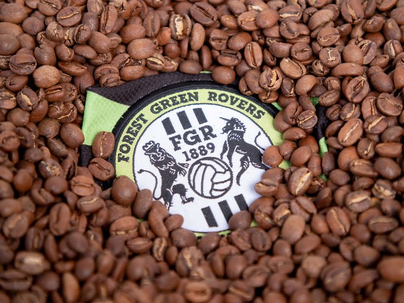 English club Forest Green Rovers trials a new kit made from coffee bean waste, in Cirencester