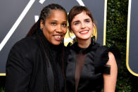 <p>Emma Watson brought the executive director of women’s organisation <em>Imkaan</em>, Marai Larasi, to the 2018 Golden Globe Awards.<br><br>Having dedicated her time to campaigning for equal gender rights in recent years, Watson is a key advocate for change and bringing Larasi as her guest helped to shift the industry’s focus onto the issues of sexual harassment. <em>[Photo: Getty]</em> </p>