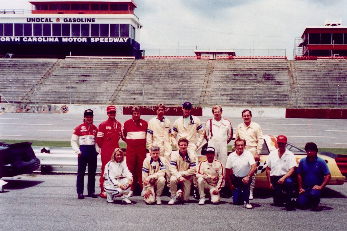NASCAR driver Jeff Gordon (far left) in a group shot at the Buck Baker Driving School at North Carolina Motor Speedway in 1990.
