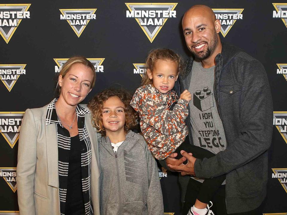 Ari Perilstein/Getty Kendra Wilkinson Baskett with her son Hank, daughter Alijah and then-husband Hank Baskett arrive at Monster Jam Celebrity Event at Angel Stadium on February 24, 2018 in Anaheim, California