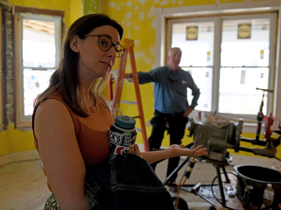 Christine Okerblom, curater, talks about how the rooms will be used at the under construction Museum of Ocean City Tuesday, April 30, 2024, at 217 S Baltimore Ave in Ocean City, Maryland.