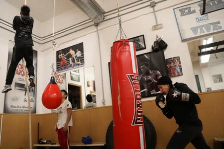 Miriam Gutierrez "La Reina", 36, trains at her boxing gym in Madrid