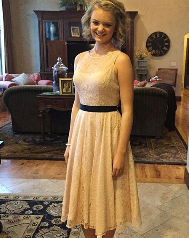 Gabi Finlayson was told her dress was inappropriate and she needed to wear a coat. Photo: Facebook.