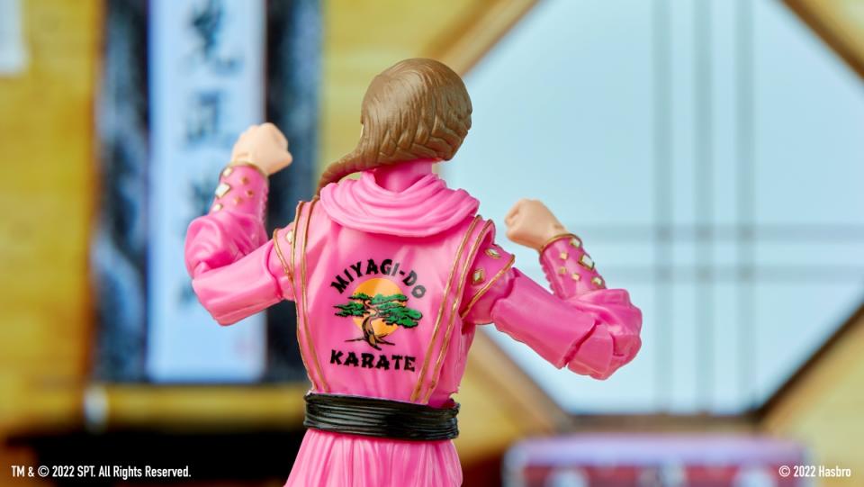 Reverse of Sam LaRusso pink action figure from Cobra Kai and Mighty Morphin Power Rangers mashup