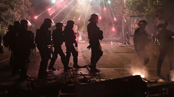PHOTO: Riot police clash with protesters in Nanterre, near Paris, France, on June 29, 2023. (Julien Mattia/EPA via Shutterstock)