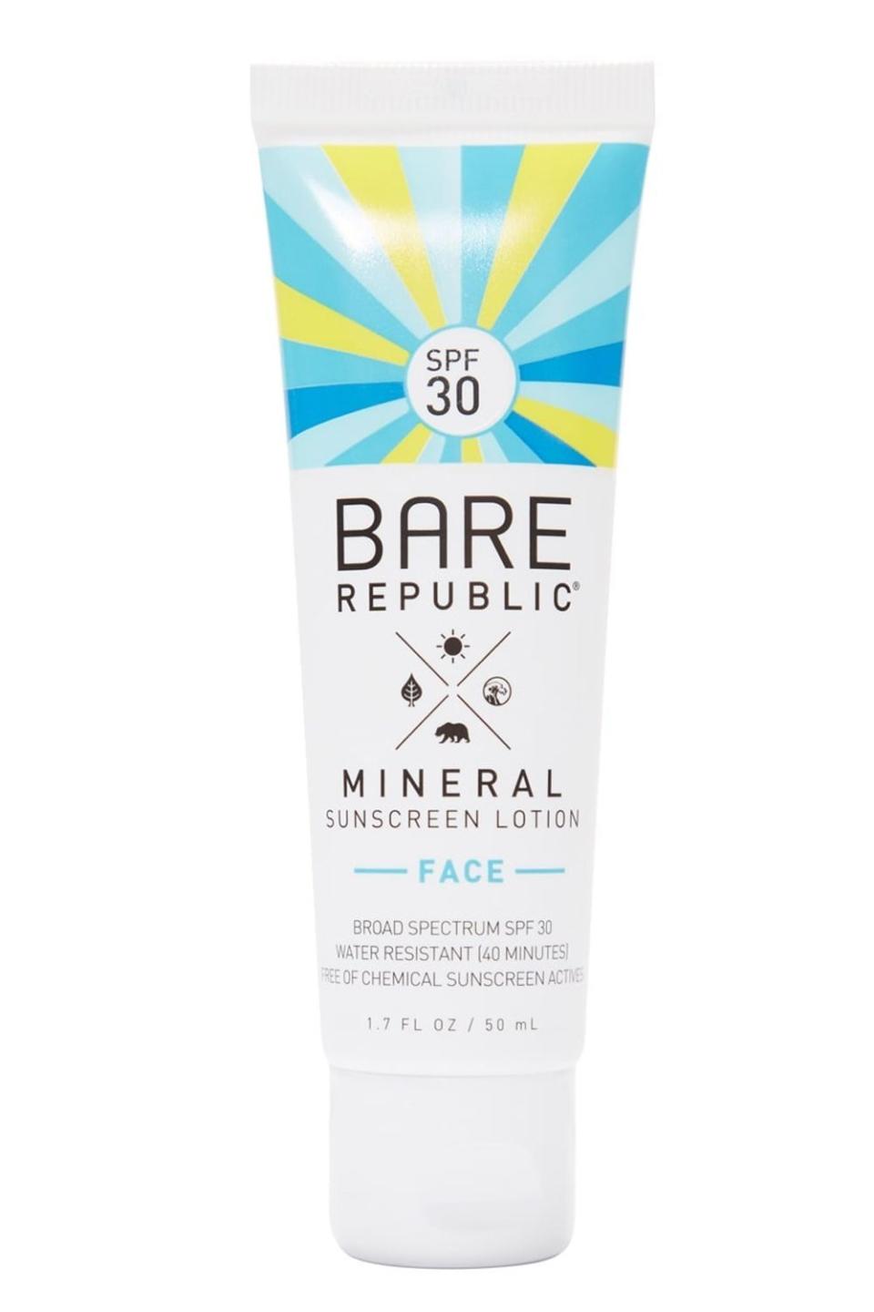 9) Bare Republic Mineral Face Sunscreen Lotion SPF 30
