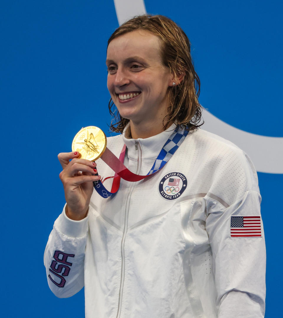 Ledecky receiving her Gold Medal for the Women's 1500m Freestyle