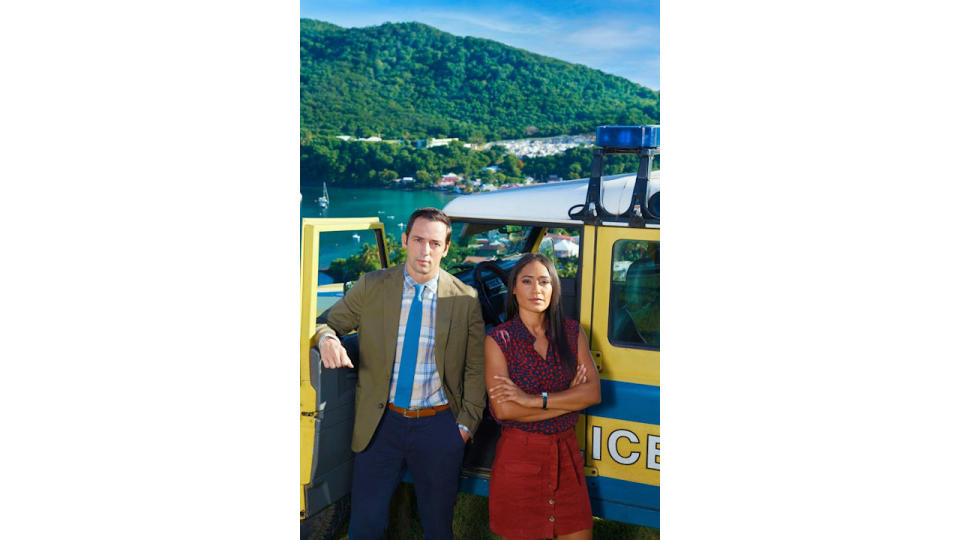 Ralf Little as DI Neville Parker and Josephine Jobert as DS Florence Cassell in Death In Paradise 