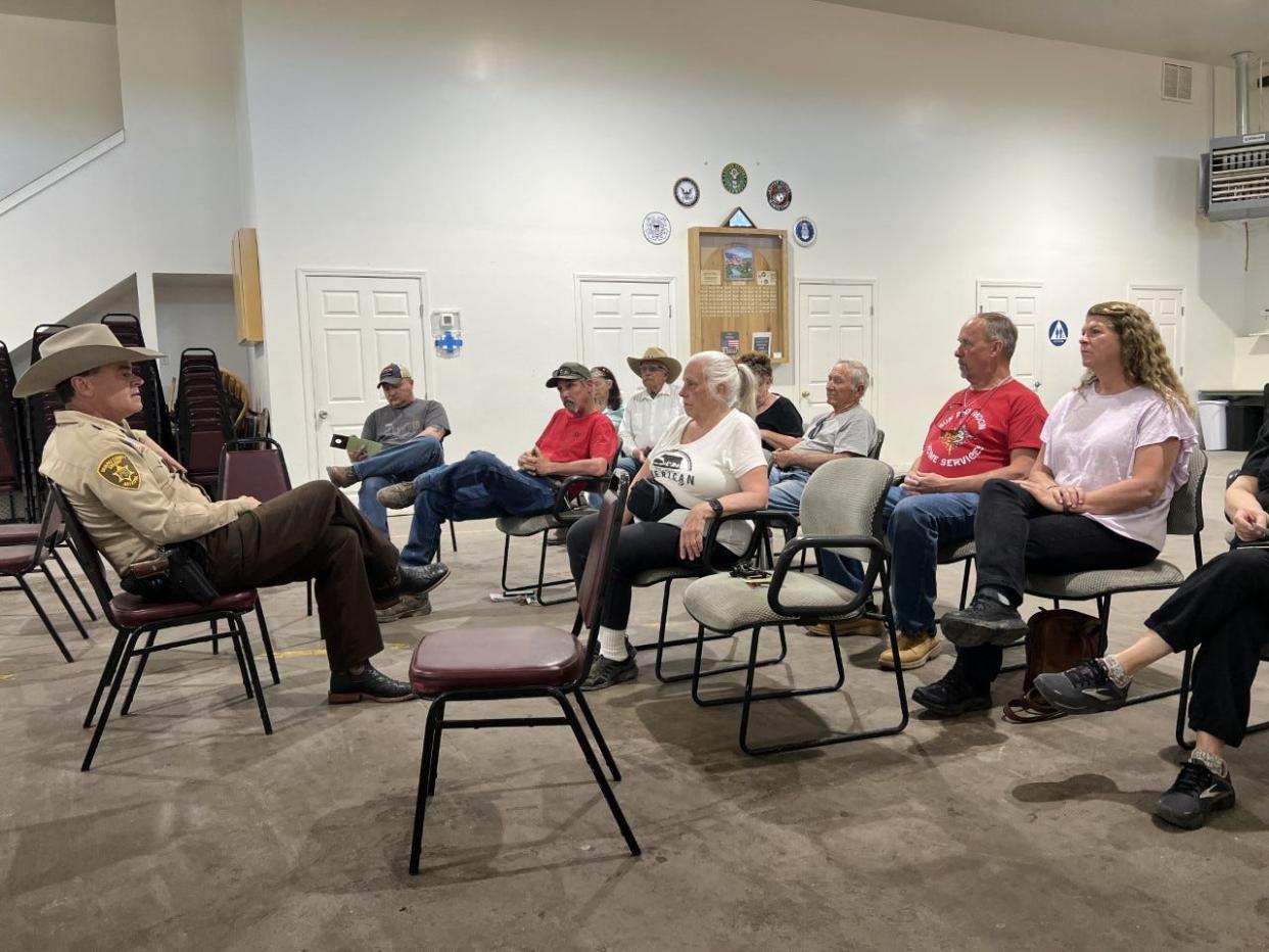 Yavapai County Sheriff David Rhodes speaks with a small group of Paulden residents on April 13, 2023, where they discussed agency trends and a variety of local public safety concerns.