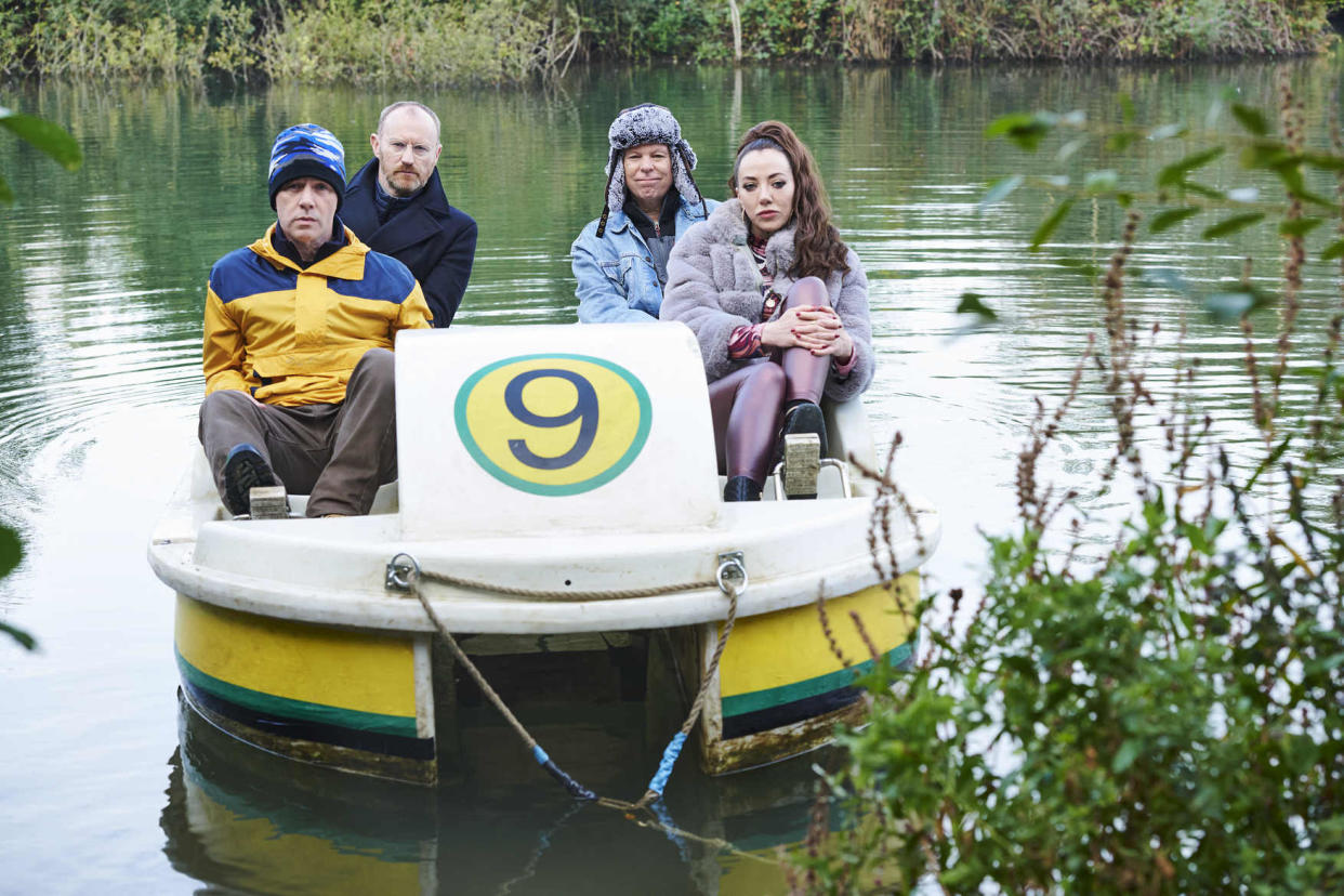 Lawrence (Reece Shearsmith), Callum (Mark Gatiss), Darren (Steve Pemberton) and Donna (Diane Morgan) in Inside No 9 (BBC)