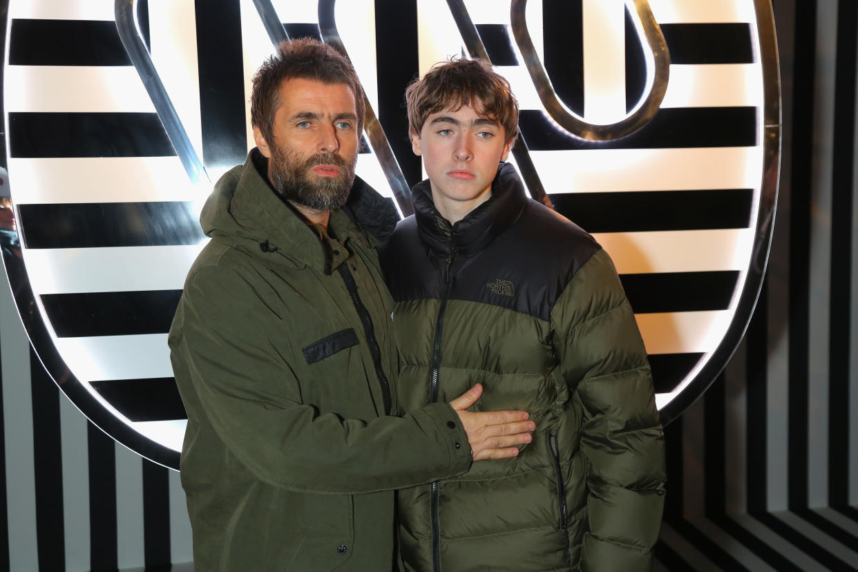 Liam Gallagher (L) and Gene Gallagher attend the Brits Awards 2018 After Party hosted by Warner Music Group, Ciroc and British GQ  at Freemasons Hall on February 21, 2018 in London, England.  (Photo by David M. Benett/Dave Benett/Getty Images for Warner Music Group)