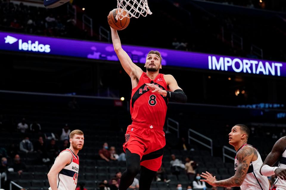Sheboygan native Sam Dekker (8) has spent time with five NBA teams in his career, including the Toronto Raptors in 2021.