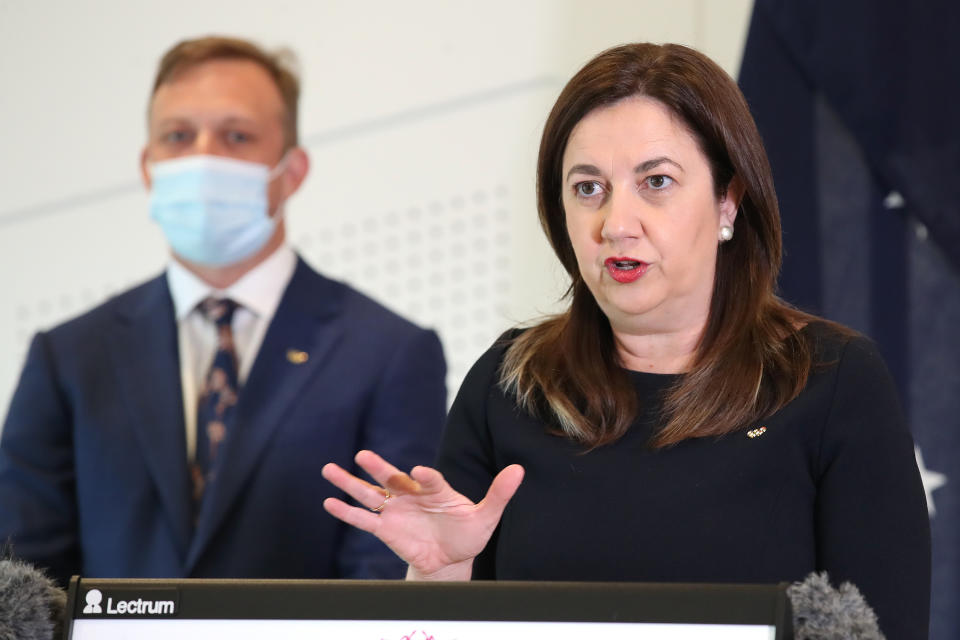 Annastacia Palaszczuk speaks to media about Covid.