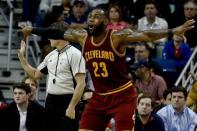 Jan 23, 2017; New Orleans, LA, USA; Cleveland Cavaliers forward LeBron James (23) reacts to the call of an official during the second half of a game against the New Orleans Pelicans at the Smoothie King Center. The Pelicans defeated the Cavaliers 124-122. Mandatory Credit: Derick E. Hingle-USA TODAY Sports