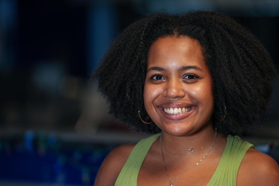 April Santana poses for a portrait at The Arizona Republic newsroom in Phoenix on July 27, 2023.