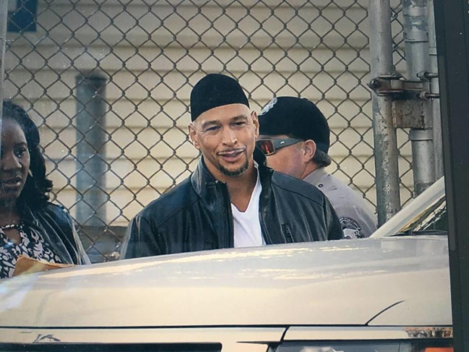 Former Carolina Panthers wide receiver Rae Carruth exits the Sampson Correctional Institution in Clinton NC in October 2018. Carruth served almost 19 years in connection with the death of his pregnant girlfriend, Cherica Adams.