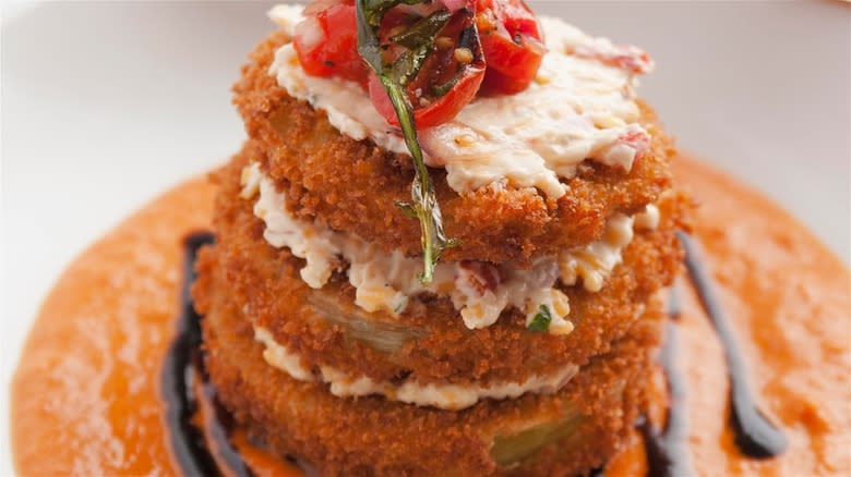 Stacked fried green tomatoes