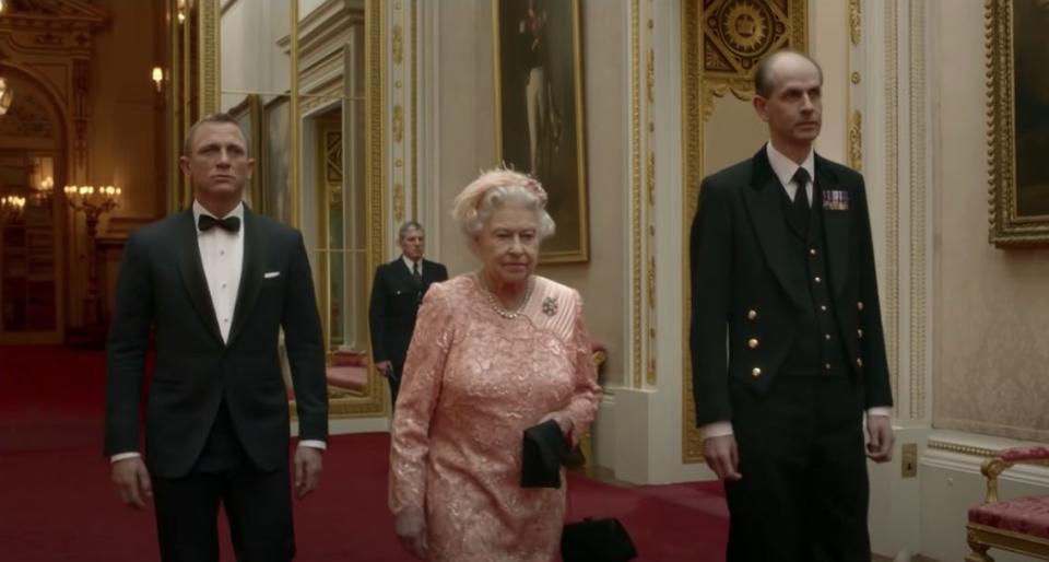 Daniel Craig and Queen Elizabeth in a scene from a video skit before the 2012 Olympics in London.