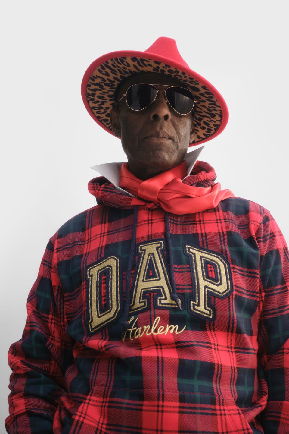 Dapper Dan poses in a Dap hoodie for Gap.  