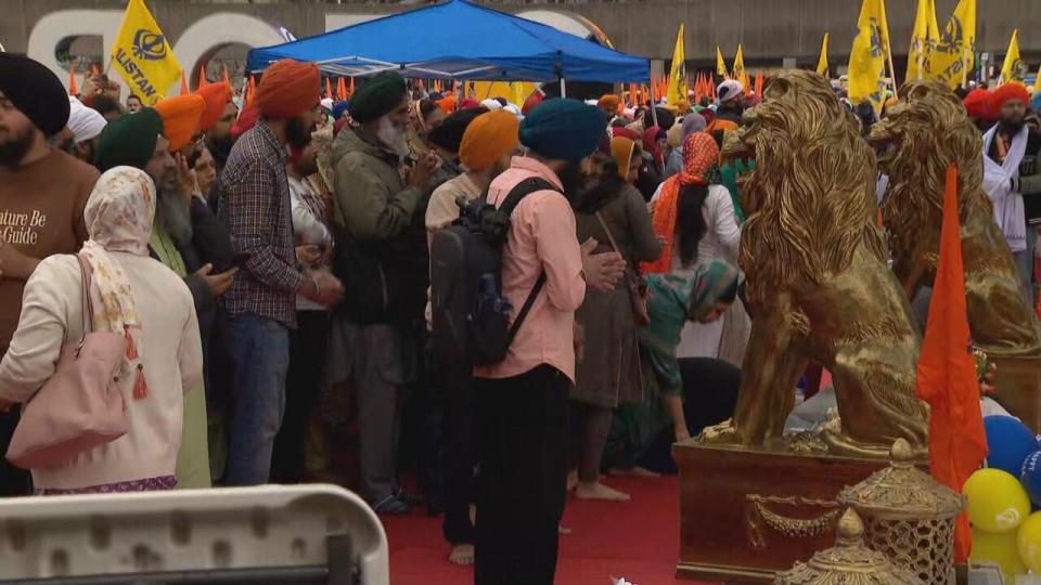 Thousands of people descended into downtown Toronto for Khalsa Day. (Michael Aitkins/CBC - image credit)