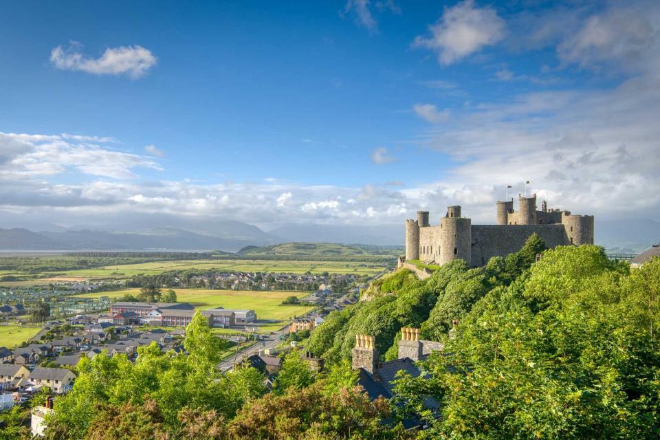 Harlech Castle looks over Tremadog Bay towards the Irish Sea