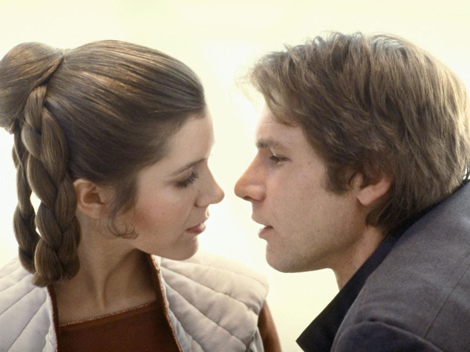 Carrie Fisher as Princess Leia and Harrison Ford as Han Solo in "Star Wars: Episode V - The Empire Strikes Back."