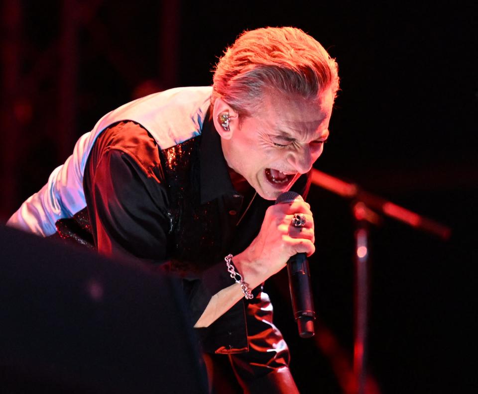 Lead singer Dave Gahan of the band Depeche Mode performs on stage in Klagenfurt, Austria on July 21, 2023.