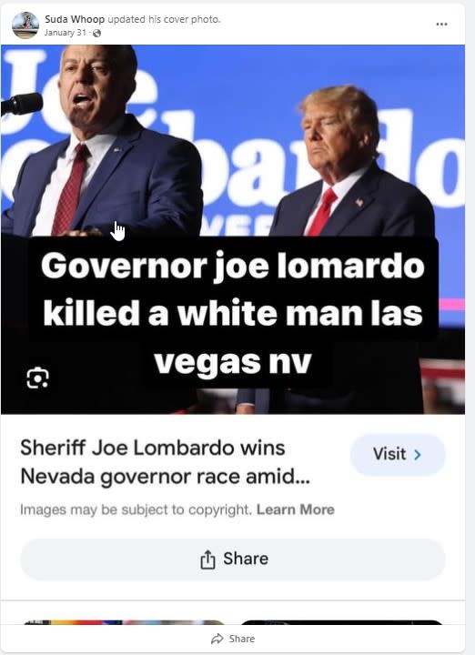 <em>A post from Stanley Weaver, the man accused of stalking Nevada Gov. Joe Lombardo and his family. (KLAS)</em>