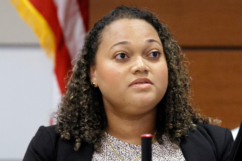 Henderson Behavioral Health case manager Tiffany Forrest testifies during the penalty phase of the trial of Marjory Stoneman Douglas High School shooter Nikolas Cruz at the Broward County Courthouse in Fort Lauderdale on Friday, Sept. 2, 2022. Forrest was the Cruz family’s case manager in 2013. Cruz previously plead guilty to all 17 counts of premeditated murder and 17 counts of attempted murder in the 2018 shootings.