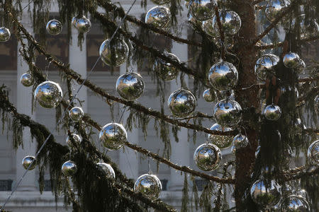 A Christmas tree is seen in downtown Rome, Italy December 19, 2017. REUTERS/Tony Gentile