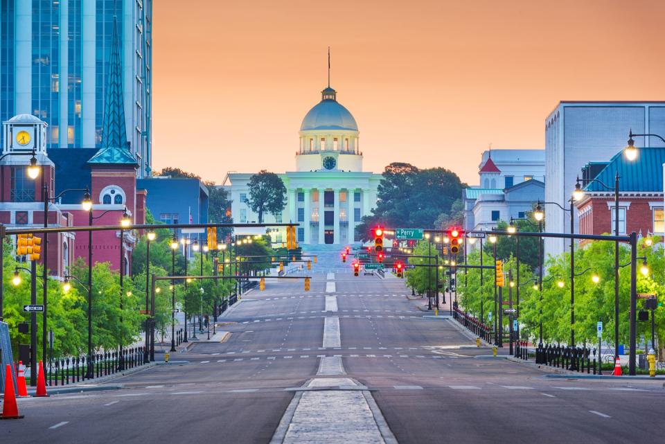 montgomery, alabama, usa with the state capitol at dawn