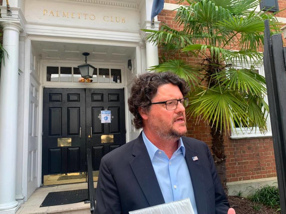 House Majority Leader Gary Simrill, R-York, speaks to reporters outside of the Palmetto Club on Wednesday, Sept. 22, 2021.