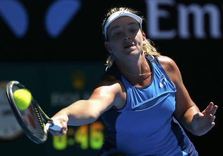 Tennis - Australian Open - Melbourne Park, Melbourne, Australia - 24/1/17 Coco Vandeweghe of the U.S. hits a shot during her Women's singles quarter-final match against Spain's Garbine Muguruza. REUTERS/Issei Kato