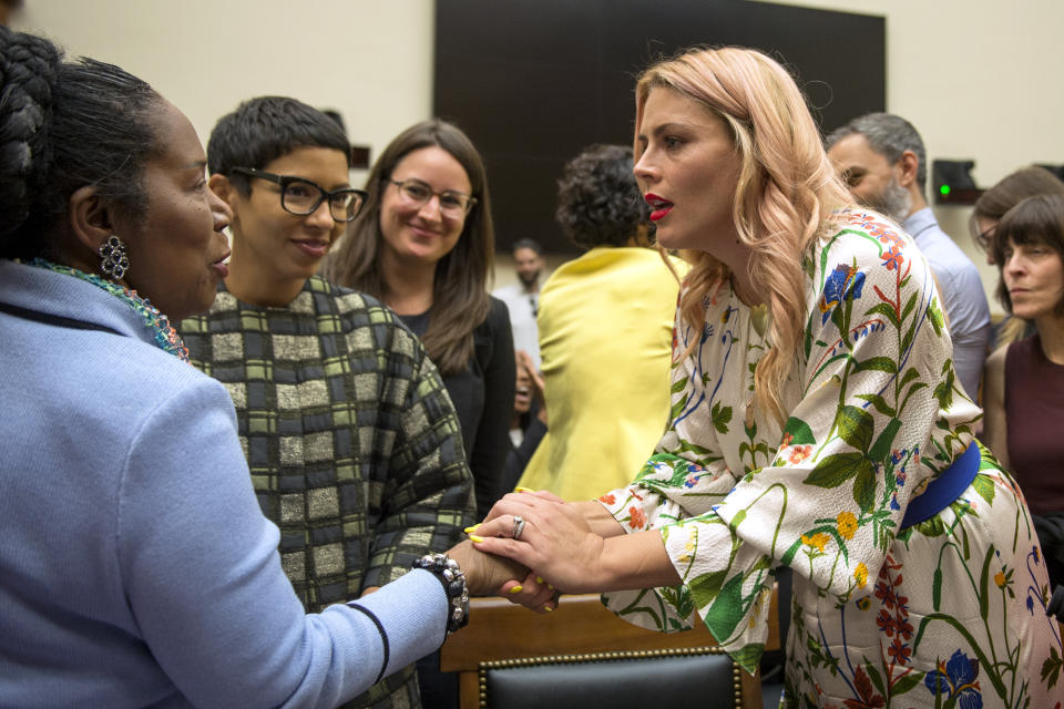 Busy Philipps speaks with D.C. Del. Eleanor Holmes Norton after testifying at the Capitol in Washington, D.C. (Photo: Caroline Brehman/CQ Roll Call)