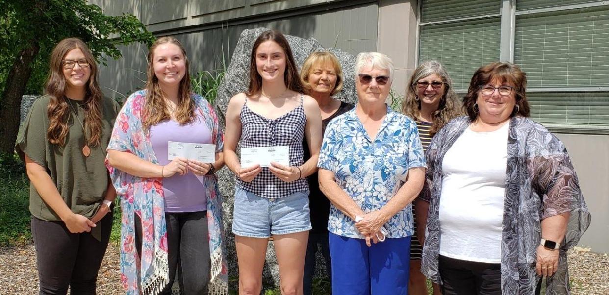 From left are Lauren Dynes-Gillespie, Abilities Plus director of development; Samantha Kida and Ally Celus, scholarship recipients; Sue Herridge, Marilyn Carpenter, and Tracy Thorp, members of the Scholarship Selection Committee; and Kim Walker, Abilities Plus executive director.