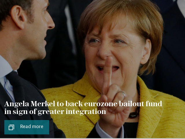 Angela Merkel to back eurozone bailout fund in sign of greater integration